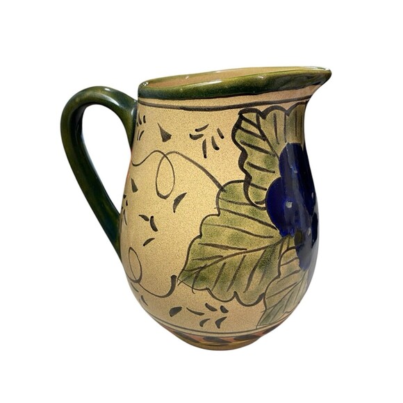 Vintage Hand Painted Water Tea Pitcher Grape Leaves Cluster Motif 6.5” Tall MCM - Picture 12 of 12